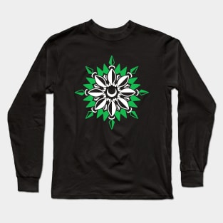 Abstract Moon Flower Print (Green) Long Sleeve T-Shirt